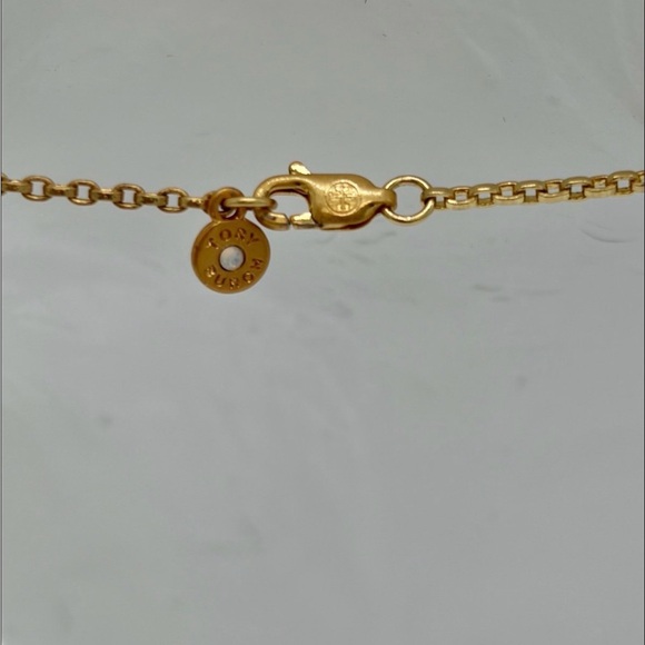 TORY BURCH- 18” gold plated necklace w/ green & blue pendants• EUC - Picture 3 of 5